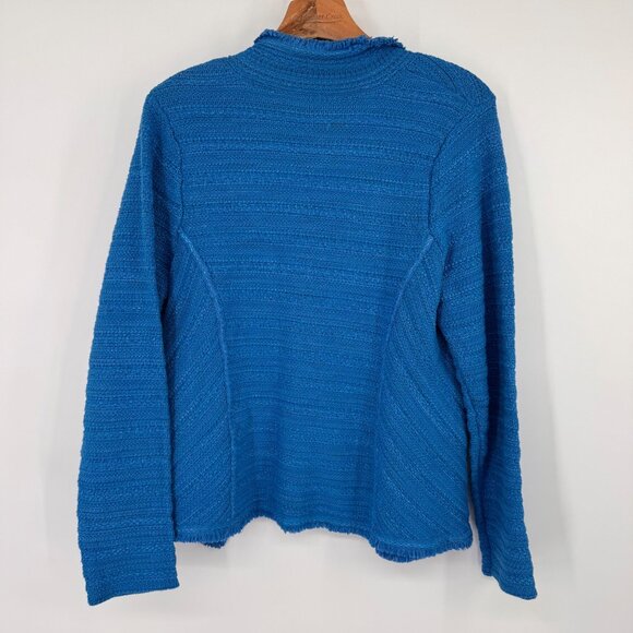 Chicos 1 Womens Blue Textured Open Front cardigan Jacket Size Medium cotton - Picture 11 of 15